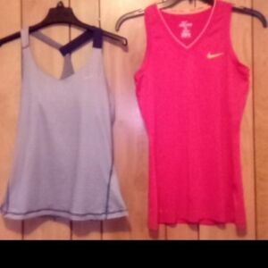 Nike Women's Vibrant Pink and Classic Gray Tank Tops